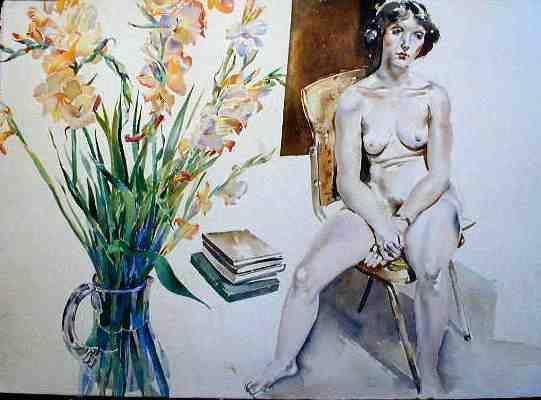 Seated Nude with Flowers